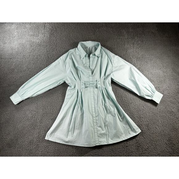 Shein Shirt Dress Women Medium Corset Front Collared Long Sleeve Open Back - Picture 1 of 8